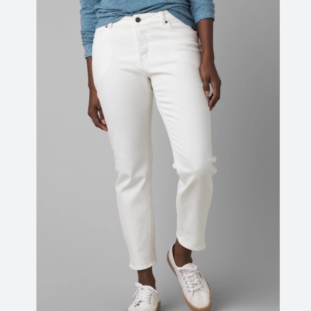 Prana Buxton Jean Organic Cotton Blend Slim Boyfriend Denim In White Size 0/25